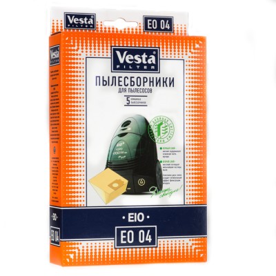 Бумажные пылесборники Vesta Filter EO 04 для пылесосов EIO, BORK Мешки для пылесосов VESTA FILTER EO 04 из специальной двухслойной фильтровальной целлюлозы (бумаги) для пылесосов BORK, EIO MORPHY RICHARDS, THOMAS, CAMERON.
Мешки-пылесборники VESTA FILTER EO 04 являются двухступенчатым фильтром из экологически чистой целлюлозы. Обеспечивают максимальную безопасность Вашего пылесоса и чистоту воздуха в помещении. В комплектацию упаковки входит 5 бумажных пылесборников.