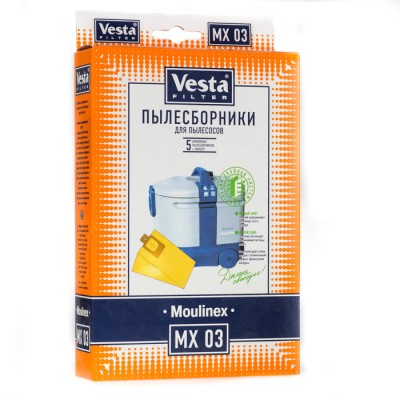 Бумажные пылесборники Vesta Filter MX 03 для пылесосов Moulinex Мешки для пылесосов VESTA FILTER MX 03 из специальной двухслойной фильтровальной целлюлозы (бумаги) для МОЮЩИХ пылесосов MOULINEX SUPER TRIO.
Мешки-пылесборники VESTA FILTER MX 03 являются двухступенчатым фильтром из экологически чистой целлюлозы. Обеспечивают максимальную безопасность вашего пылесоса и чистоту воздуха в помещении. В комплектацию упаковки входит 5 бумажные пылесборников и 1 предмоторный фильтр.
