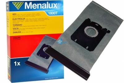 Многоразовый синтетический мешок Menalux 1800T для пылесосов Electrolux Тип S-bag + 1 фирменный бумажный мешок Тканевый мешок многоразового использования Menalux 1800T для пылесосов ELECTROLUX, PHILIPS и других имеющих тип оригинала S-bag. Пылесборник многократного использования имеет клипсу-задвижку для удобного извлечения собранного мусора. Комплектность Menalux 1800T состоит из 1 многоразового мешка и 1 бумажного мешка.