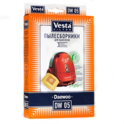 Бумажные пылесборники Vesta Filter для пылесоса KARCHER TSC 505 Мешки для пылесосов VESTA FILTER DW 05 из специальной двухслойной фильтровальной целлюлозы (бумаги) для пылесосов DAEWOO.
Мешки-пылесборники VESTA FILTER DW 05 являются двухступенчатым фильтром из экологически чистой целлюлозы. Обеспечивают максимальную безопасность Вашего пылесоса и чистоту воздуха в помещении. В комплектацию упаковки входит 5 бумажных пылесборников.