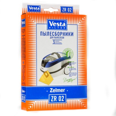 Бумажные пылесборники Vesta Filter ZR 02 для пылесосов ZELMER тип 49.4000 (ZVCA100B) Бумажные фильтр-мешки VESTA FILTER ZR 02 для пылесосов ZELMER, BORK. Фильтр-мешок VESTA FILTER обладает фильтрующими качествами, задерживает 99 % пыли устраняя вредные бактерии благодаря двухслойной степени фильтрации и обеспечивает защиту Вашего пылесоса. В комплектацию входят 5 пылесборников из бумаги