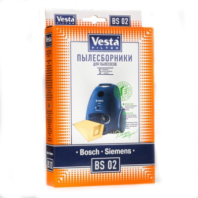 Бумажные пылесборники Vesta Filter для пылесоса KARCHER VC5300 Бумажные фильтр-мешки VESTA FILTER BS 02 для пылесосов BOSCH SIEMENS. Фильтр-мешок VESTA FILTER обладает фильтрующими качествами, задерживает 99 % пыли устраняя вредные бактерии благодаря двухслойной степени фильтрации и обеспечивает защиту Вашего пылесоса. В комплектацию входят 5 пылесборников из бумаги
