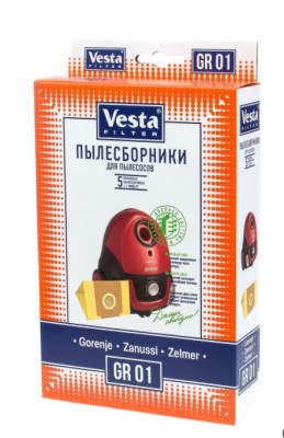 Бумажные пылесборники Vesta Filter GR 01 для пылесосов BORK, GORENJE, ZANUSSI и др Бумажные фильтр-мешки Vesta filter GR 01  для пылесосов: BORK, GORENJE, ZANUSSI и др.  Тип оригинального пылесборника: GB1.  Фильтр-мешок VESTA FILTER обладает фильтрующими качествами, задерживает 99 % пыли устраняя вредные бактерии благодаря двухслойной степени фильтрации и обеспечивает защиту Вашего пылесоса   В комплект входит 5 бумажных пылесборников + фильтр